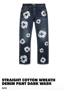 Straight Dark Wash Jeans with White Floral Print